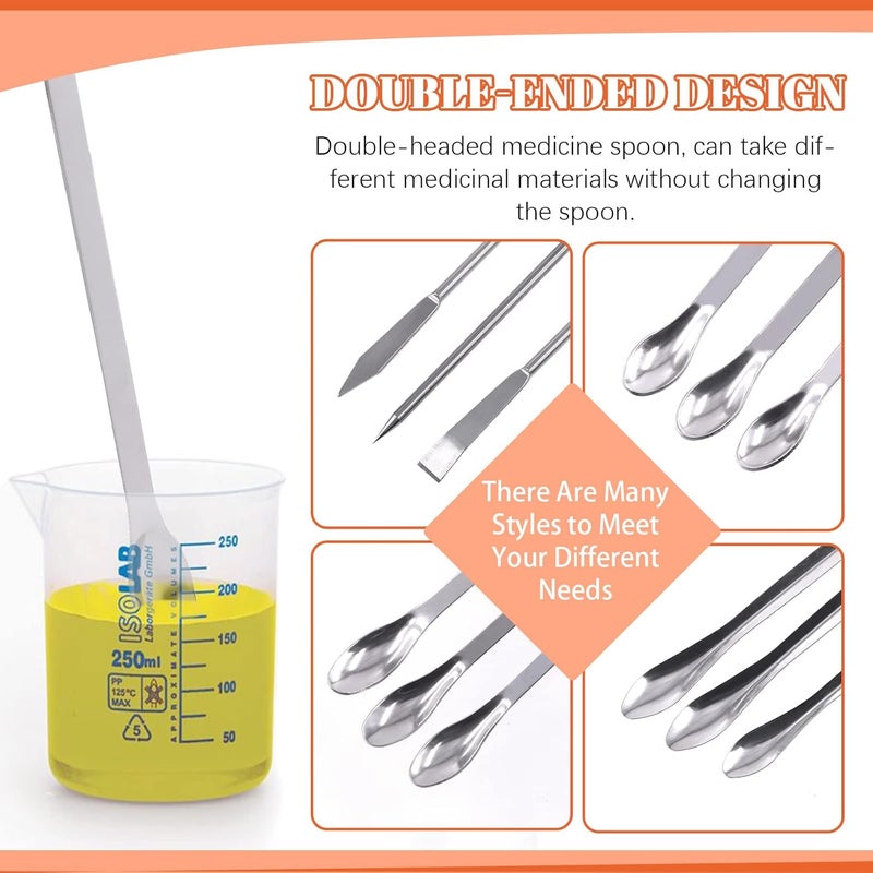 Tanstic 23Pcs Stainless Steel Lab Spatula Micro Scoop Set Including 22pcs 7cm 16cm 18cm 20cm 22cm Laboratory Tiny Mixing Spatula Scoop Measuring Spoon Long Sampling Spoon with 1Pair Gloves - Image 5